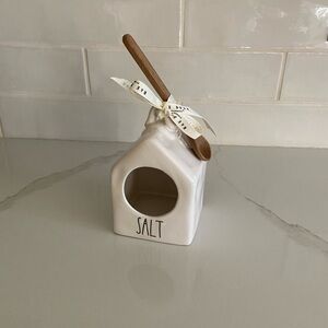 Rae Dunn salt holder with wooden spoon
